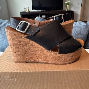 Vegan Black Cork Wedge Sandals